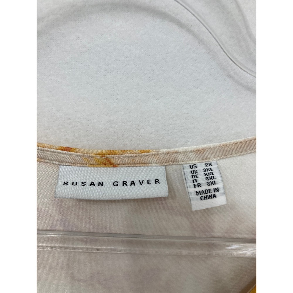 Susan Graver Tunic Size 2X Orange Marble V-Neck Kangaroo Pocket Liquid Knit - Picture 2 of 7
